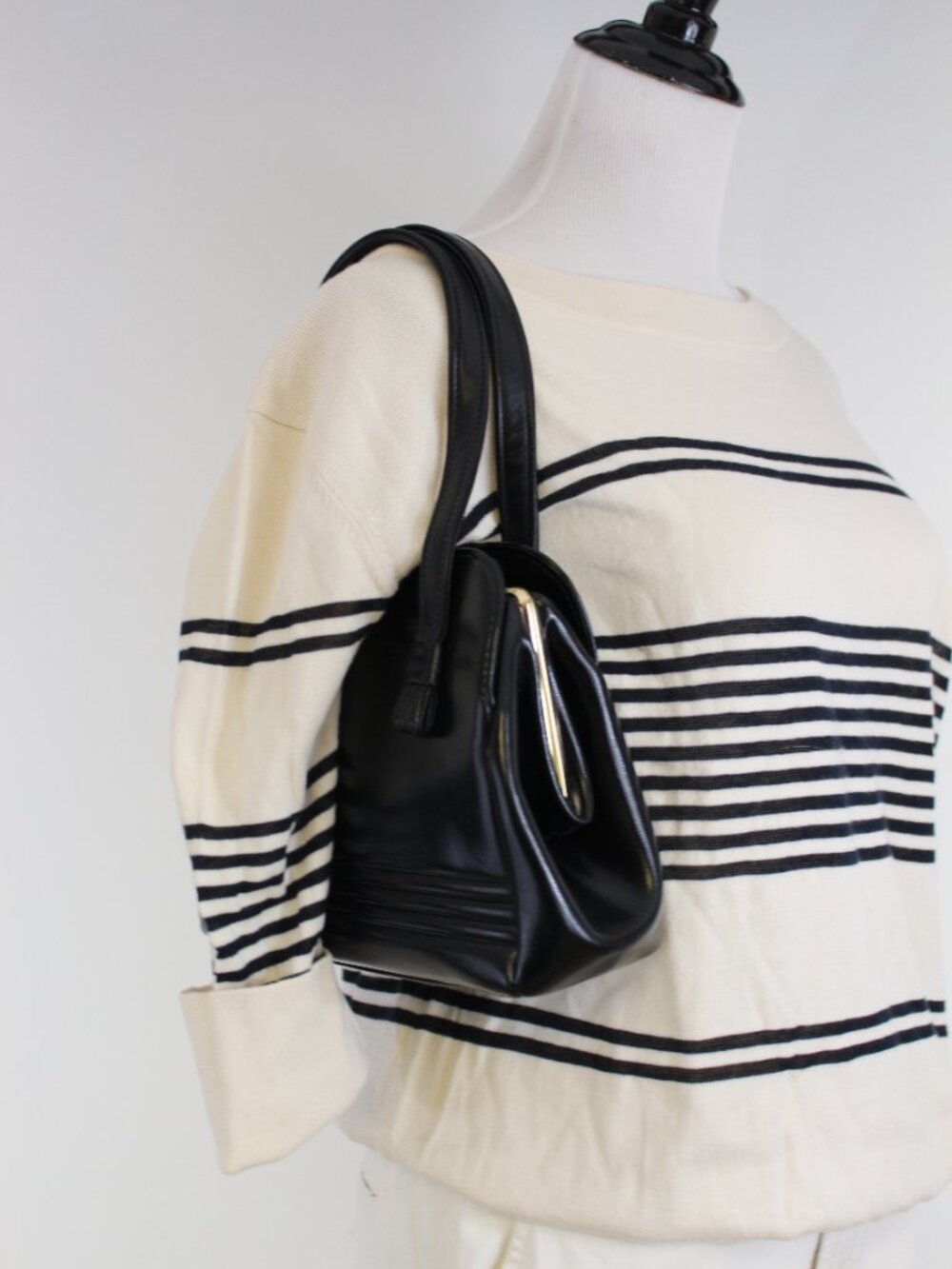 Autumn Cashmere Stripe Boat Neck Sweater Cream Black‎ Parisian Euro Summer M - Picture 5 of 9